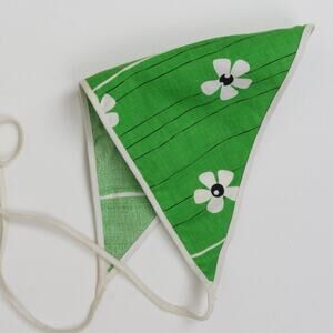 Vintage 1970s Kids Flower Print Cotton Barkcloth Head Scarf Hat